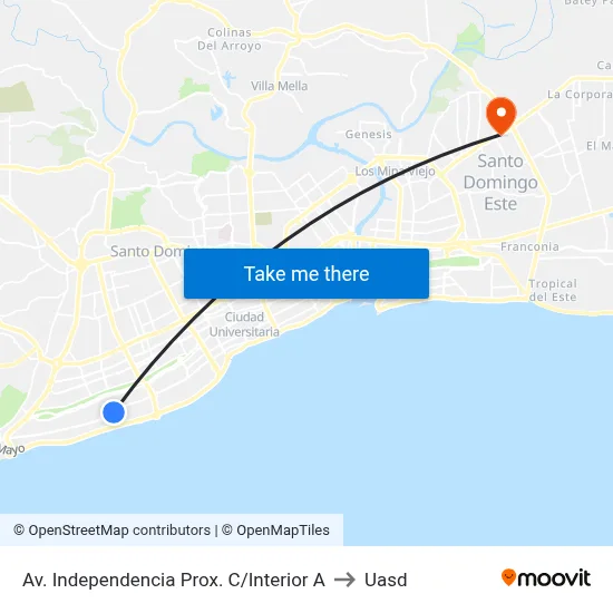 Av. Independencia Prox. C/Interior A to Uasd map