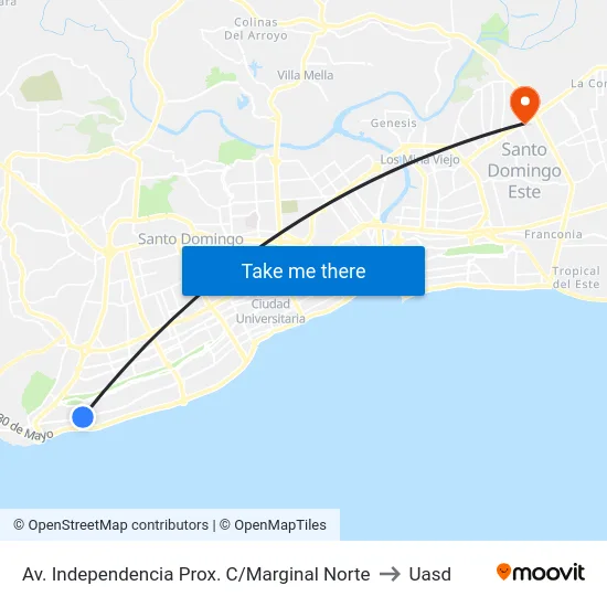 Av. Independencia Prox. C/Marginal Norte to Uasd map