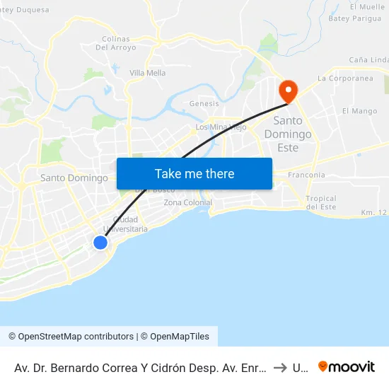 Av. Dr. Bernardo Correa Y Cidrón Desp. Av. Enrique Jimenez Moya to Uasd map