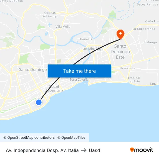 Av. Independencia Desp. Av. Italia to Uasd map