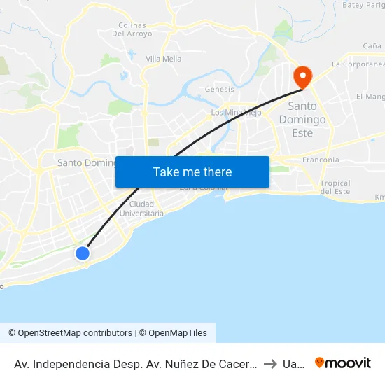 Av. Independencia Desp. Av. Nuñez De Caceres to Uasd map