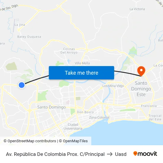 Av. República De Colombia Prox. C/Principal to Uasd map