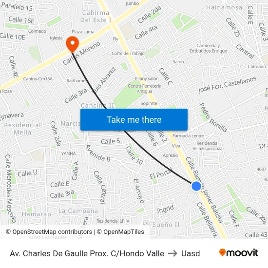 Av. Charles De Gaulle Prox. C/Hondo Valle to Uasd map