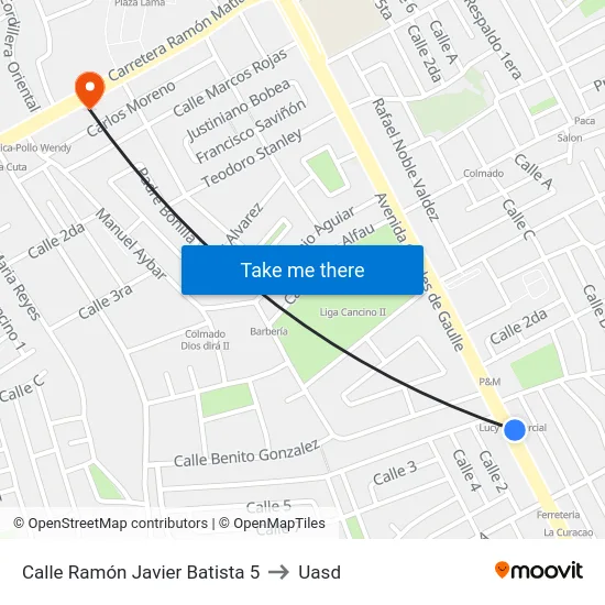 Calle Ramón Javier Batista 5 to Uasd map