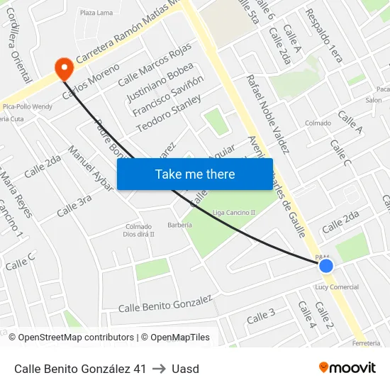 Calle Benito González 41 to Uasd map