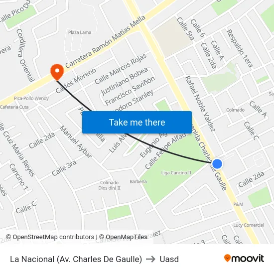 La Nacional (Av. Charles De Gaulle) to Uasd map