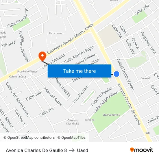 Avenida Charles De Gaulle 8 to Uasd map