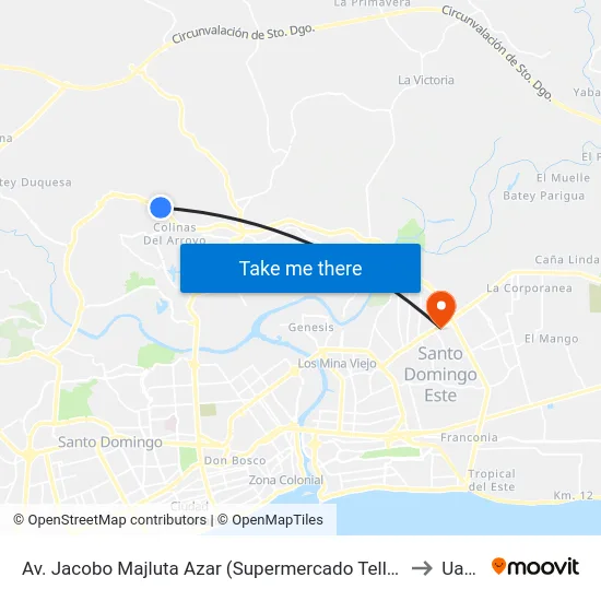 Av. Jacobo Majluta Azar (Supermercado Tellus) to Uasd map