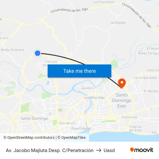 Av. Jacobo Majluta Desp. C/Penetración to Uasd map