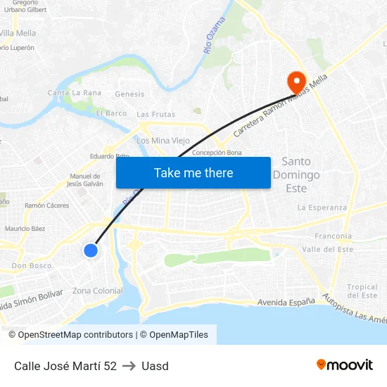 Calle José Martí 52 to Uasd map