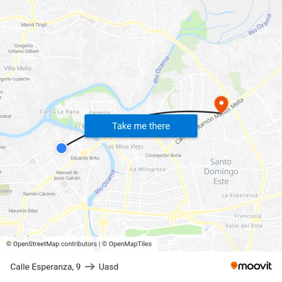 Calle Esperanza, 9 to Uasd map