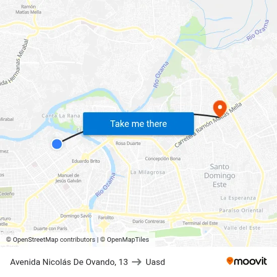 Avenida Nicolás De Ovando, 13 to Uasd map