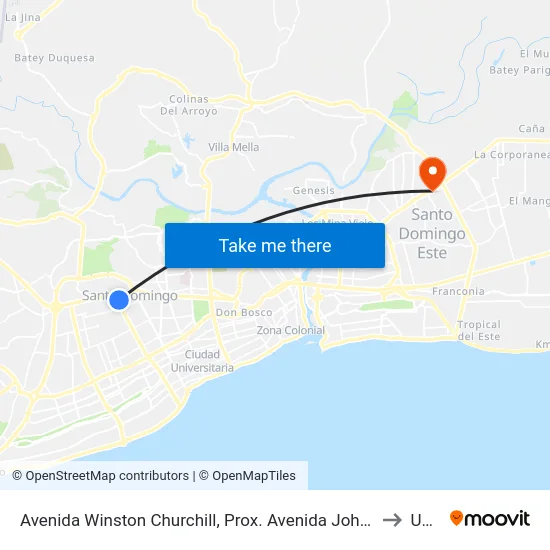 Avenida Winston Churchill, Prox. Avenida John F. Kennedy to Uasd map