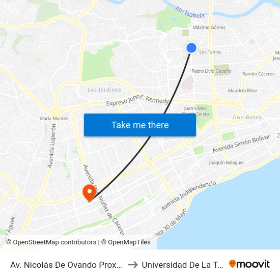 Av. Nicolás De Ovando Prox. Av. Ortega Y Gasset to Universidad De La Tercera Edad Ute map