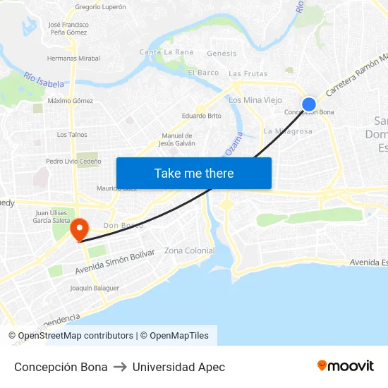 Concepción Bona to Universidad Apec map