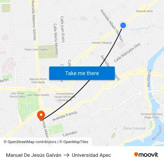 Manuel De Jesús Galván to Universidad Apec map