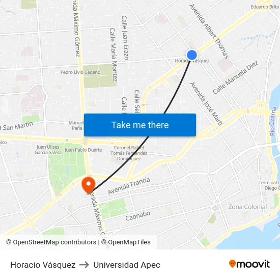 Horacio Vásquez to Universidad Apec map