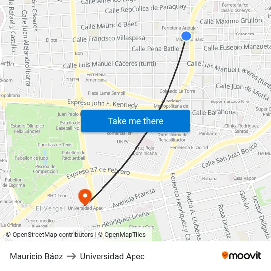 Mauricio Báez to Universidad Apec map