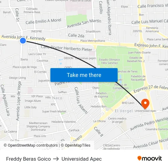 Freddy Beras Goico to Universidad Apec map