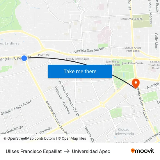 Ulises Francisco Espaillat to Universidad Apec map