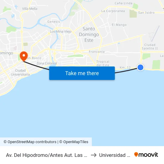 Av. Del Hipodromo/Antes Aut. Las Américas to Universidad Apec map