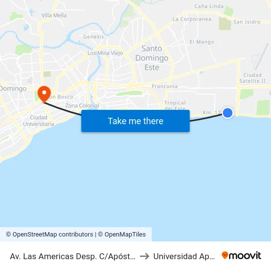 Av. Las Americas Desp. C/Apóstol to Universidad Apec map