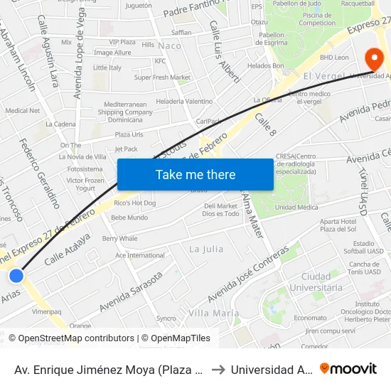 Av. Enrique Jiménez Moya (Plaza Lama) to Universidad Apec map