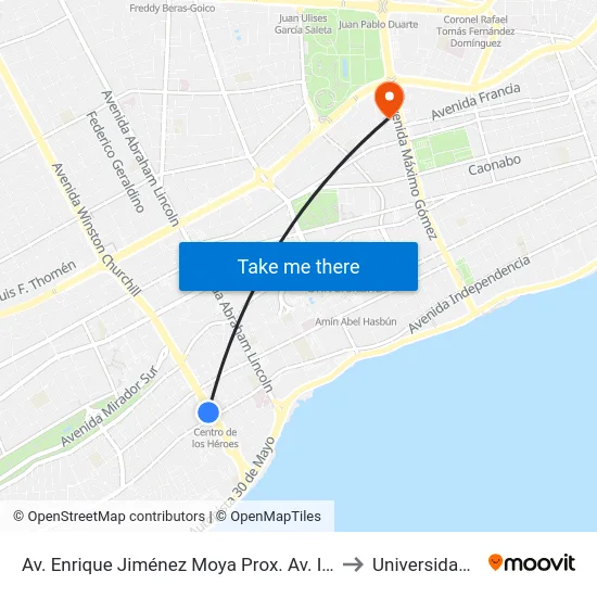 Av. Enrique Jiménez Moya Prox. Av. Independencia to Universidad Apec map