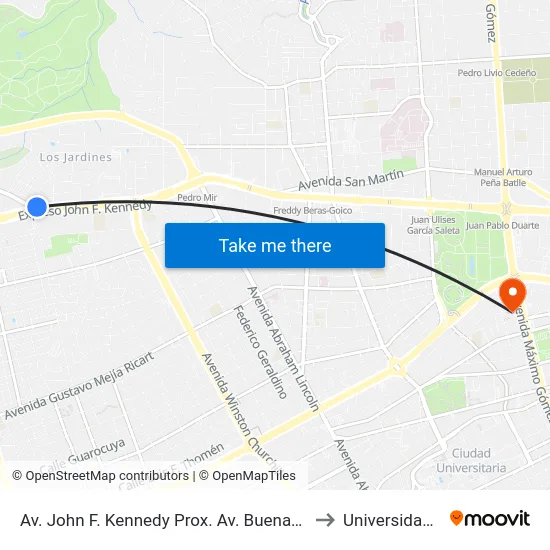 Av. John F. Kennedy Prox. Av. Buenaventura Freites to Universidad Apec map