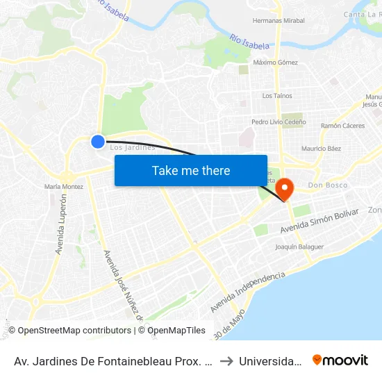 Av. Jardines De Fontainebleau Prox. C/Crisantemos to Universidad Apec map