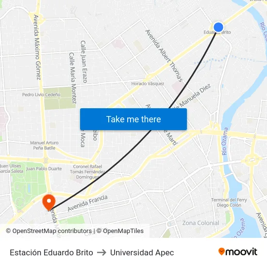 Estación Eduardo Brito to Universidad Apec map