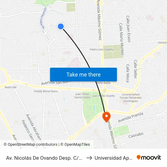 Av. Nicolás De Ovando Desp. C/43 to Universidad Apec map
