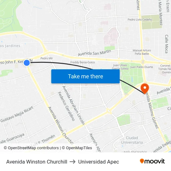 Avenida Winston Churchill to Universidad Apec map