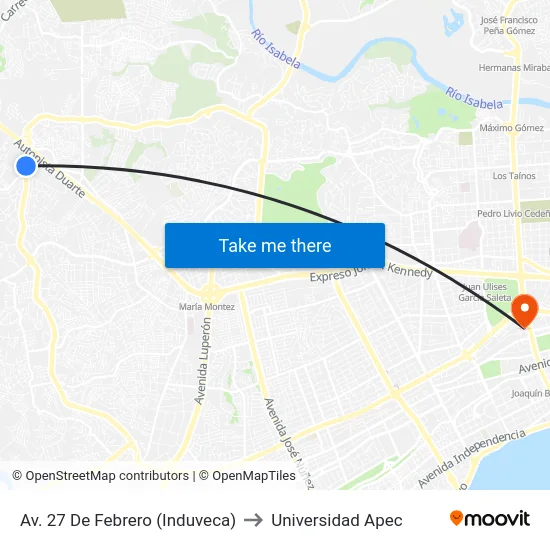 Av. 27 De Febrero (Induveca) to Universidad Apec map