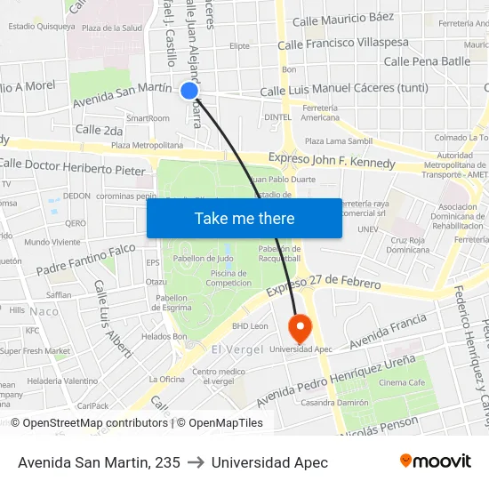 Avenida San Martin, 235 to Universidad Apec map