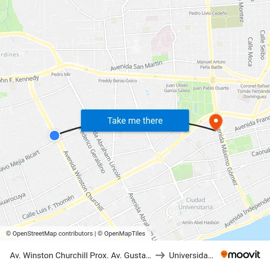Av. Winston Churchill Prox. Av. Gustavo Mejia Ricart to Universidad Apec map