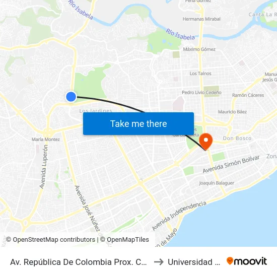 Av. República De Colombia Prox. C/Higuamo to Universidad Apec map