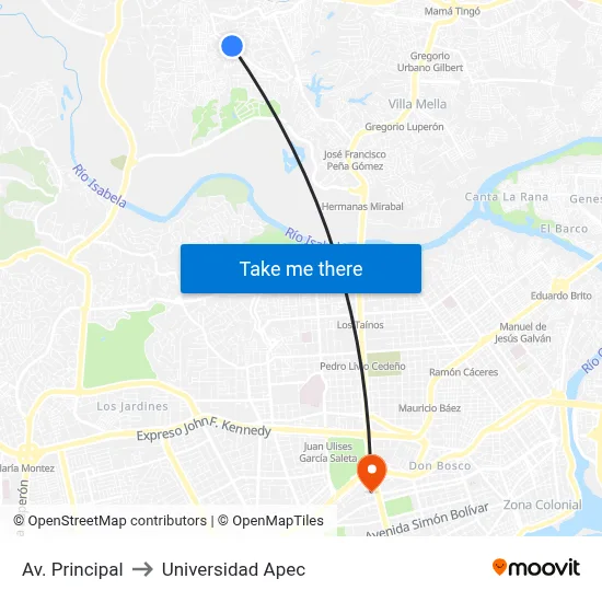 Av. Principal to Universidad Apec map