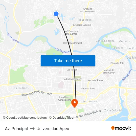 Av. Principal to Universidad Apec map