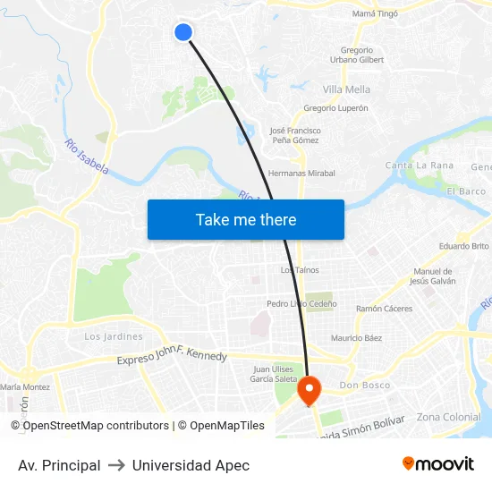 Av. Principal to Universidad Apec map