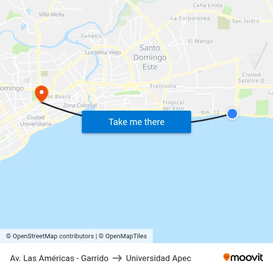 Av. Las Américas - Garrido to Universidad Apec map