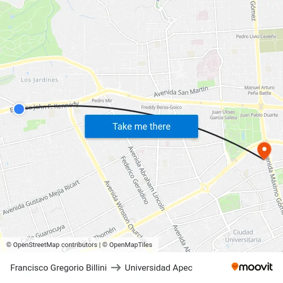 Francisco Gregorio Billini to Universidad Apec map