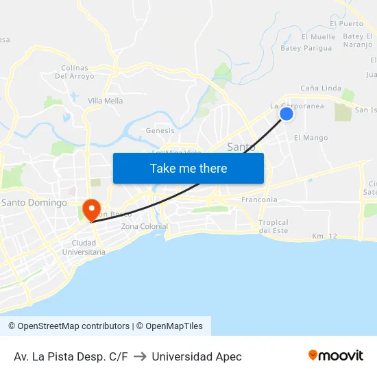 Av. La Pista Desp. C/F to Universidad Apec map