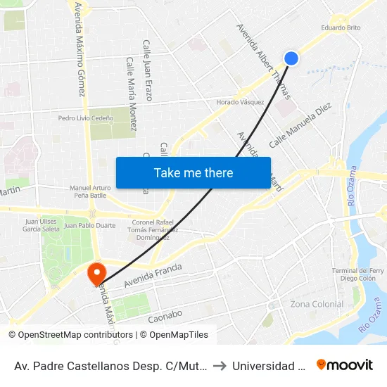 Av. Padre Castellanos Desp. C/Mutualismo to Universidad Apec map