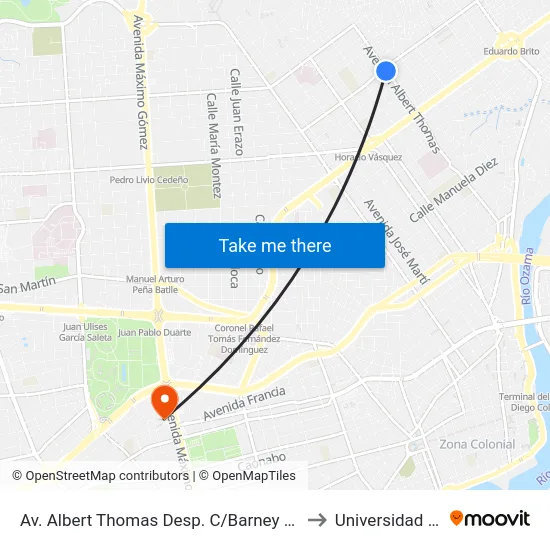 Av. Albert Thomas Desp. C/Barney N. Morgan to Universidad Apec map