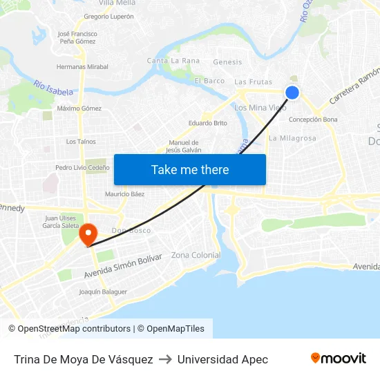 Trina De Moya De Vásquez to Universidad Apec map