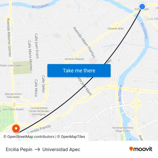 Ercilia Pepín to Universidad Apec map