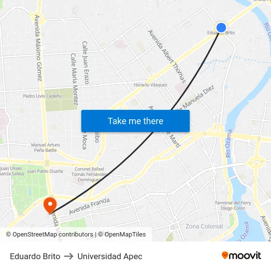 Eduardo Brito to Universidad Apec map
