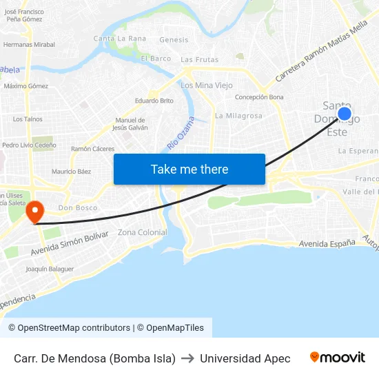 Carr. De Mendosa (Bomba Isla) to Universidad Apec map