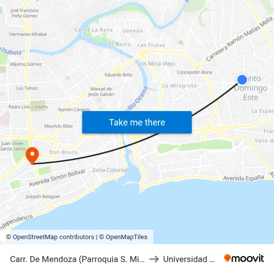 Carr. De Mendoza (Parroquia S. Miguel A) to Universidad Apec map